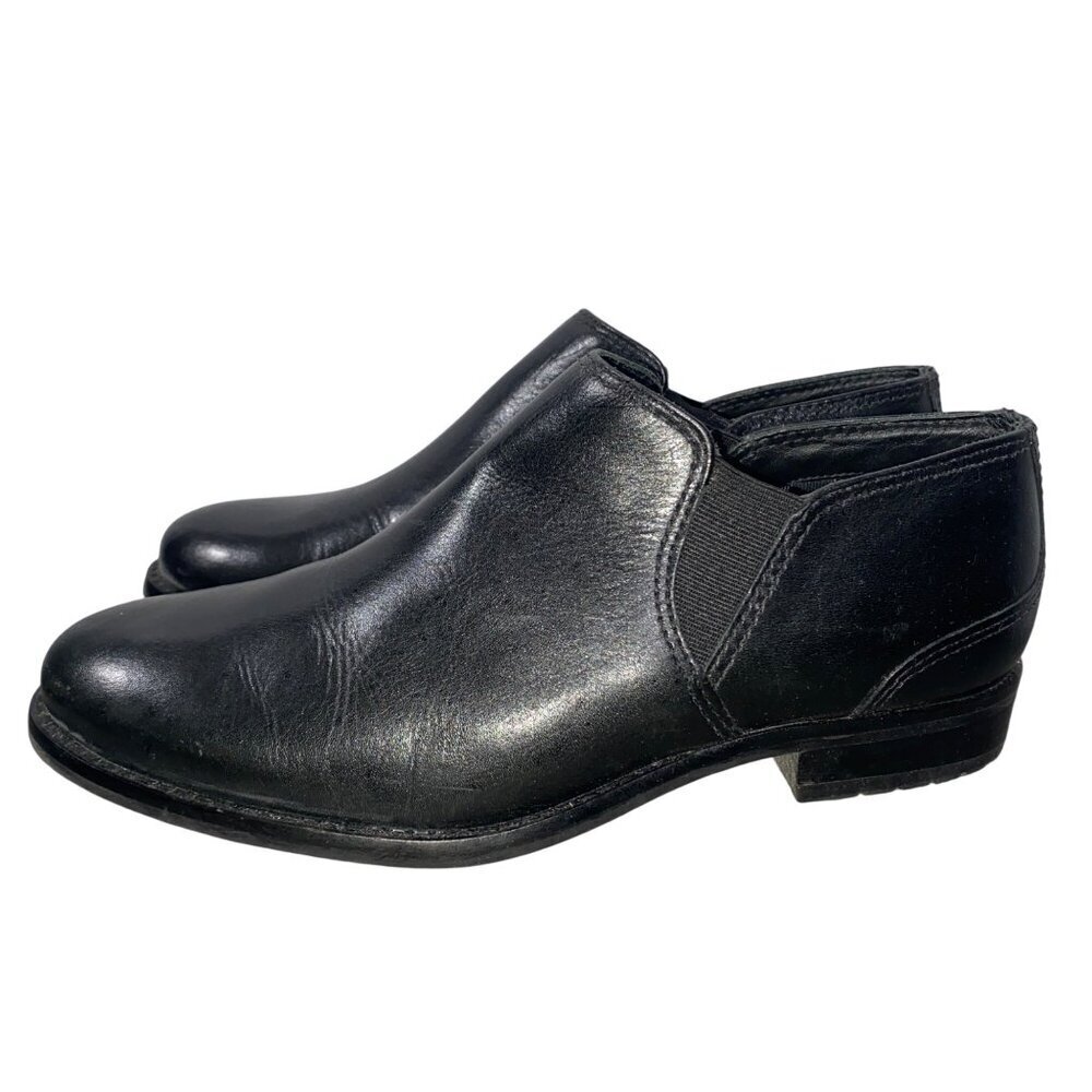 L.L. Bean Womens Black Leather ankle boots preppy neutral Slip-On Shoes Size 7.5
